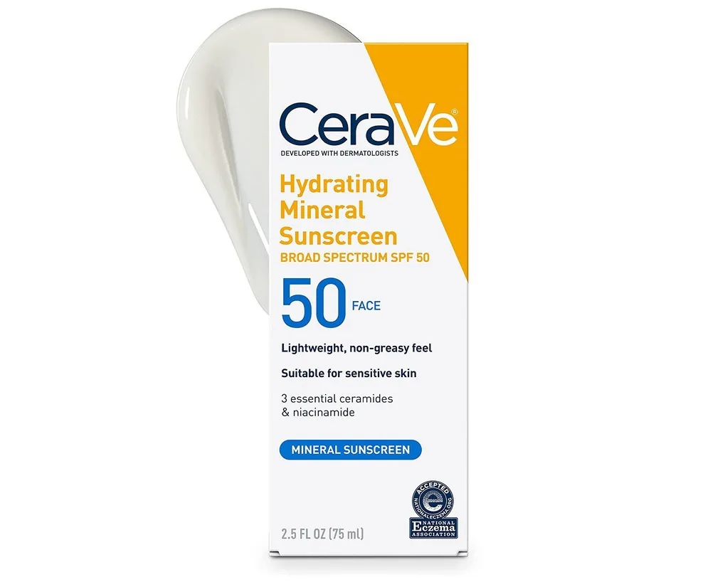 

75ml CeraVe Original Hydrating Mineral Sunscreen SPF50 Refreshing Moisturizing Oil-Control Face Sunblock Not Greasy Skin Care