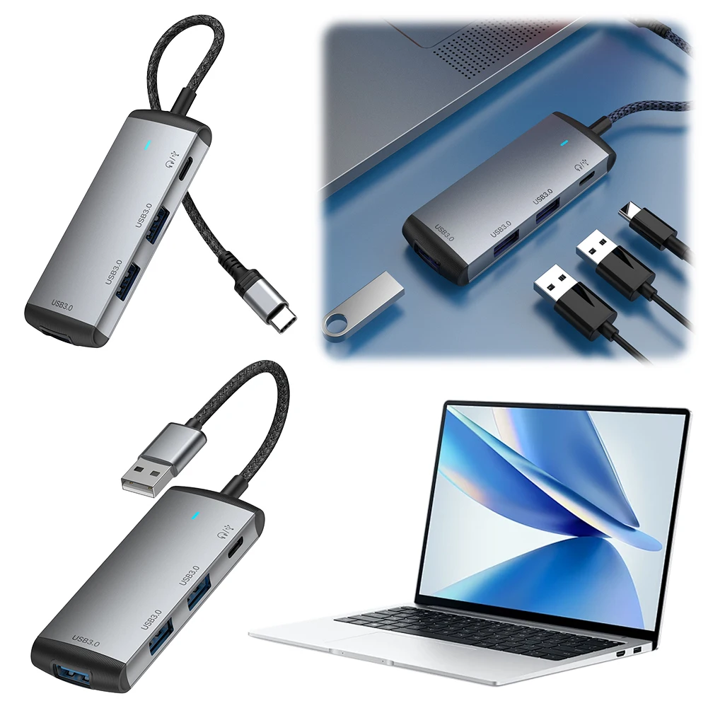 Концентратор USB 3.0 4 в 1 с док-станцией для передачи данных 5 Гбит/с 4-портовая