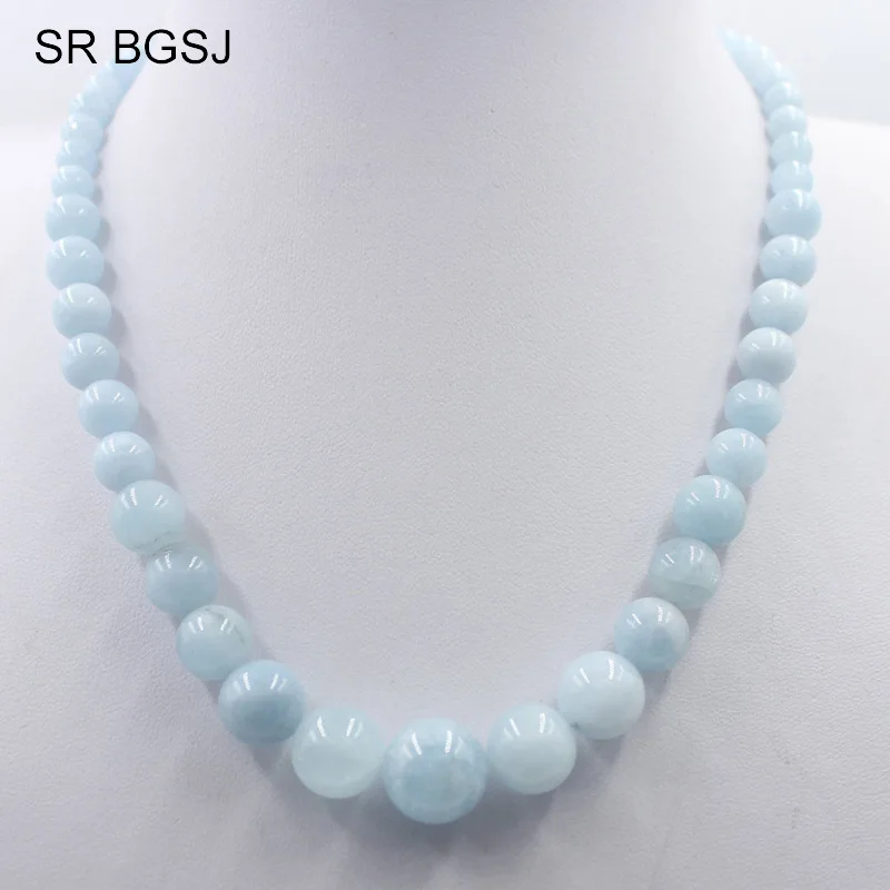 

6-14mm Gems Beads Bohemia Women Aquamarines Jewelry Making Stone Necklace 18inch
