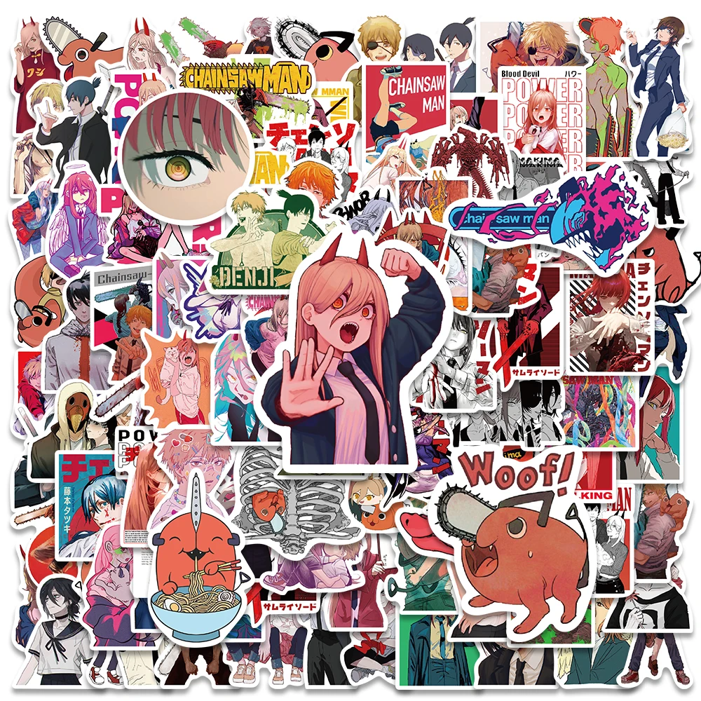 

10/50/100PCS Chainsaw Man Anime Cartoon Graffiti Stickers Decals for Stationery Laptop Fridge Suitcase Skateboard Phone Sticker