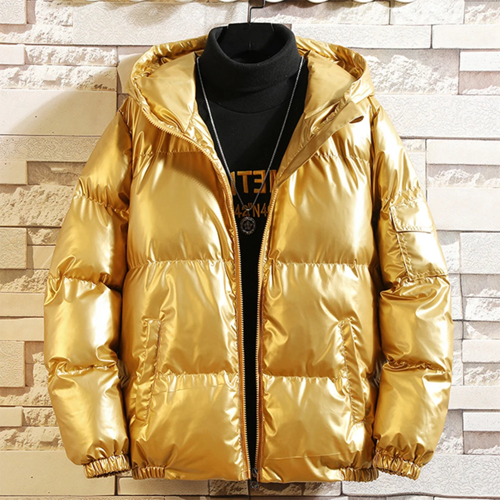 Men Winter Wram Coat Shiny Ski Snow Thick Hooded Jacket Bubble Puffer Casual Overcoat Classic Windproof Outwear Outfits