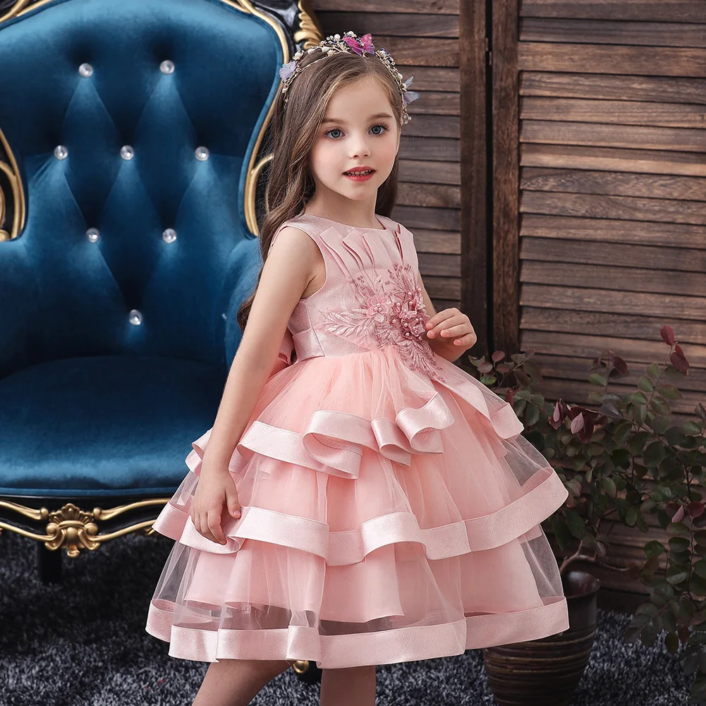 

Girl Princess Dress Dress Wedding Catwalk Evening Dress Pink Tutu Embroidered Baby Girl Princess Flower Wedding Party Dress