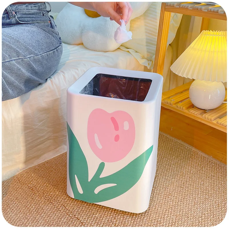 Tulip Trash Can Household Creative Paper Basket Bedroom Living Room Waste Bin Recycle Rubbish Garbage Cans Kitchen Bins |