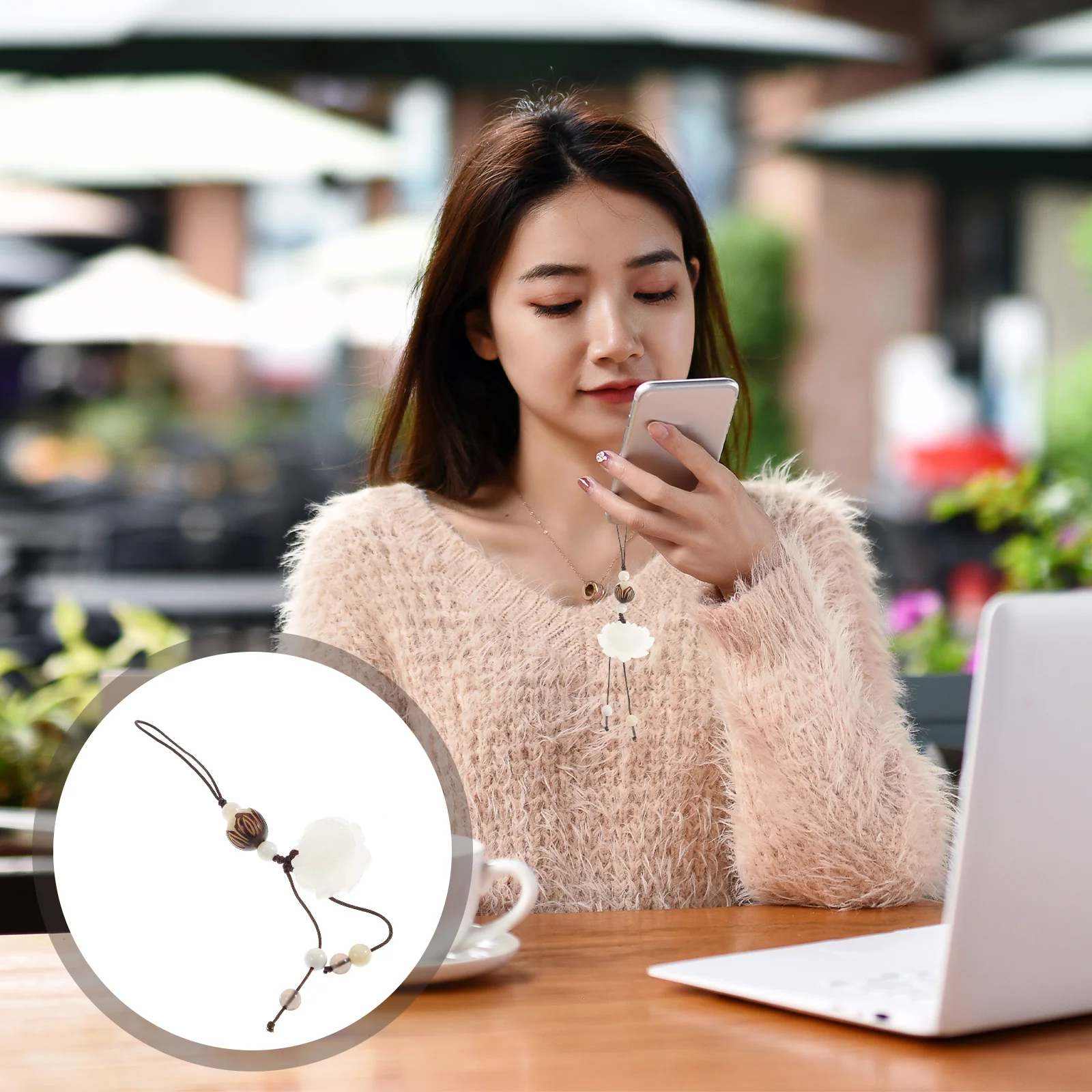 

Mobile Phone Chain Retro Keychain Wrist Rope Practical Lanyard Pendant Jade Miss