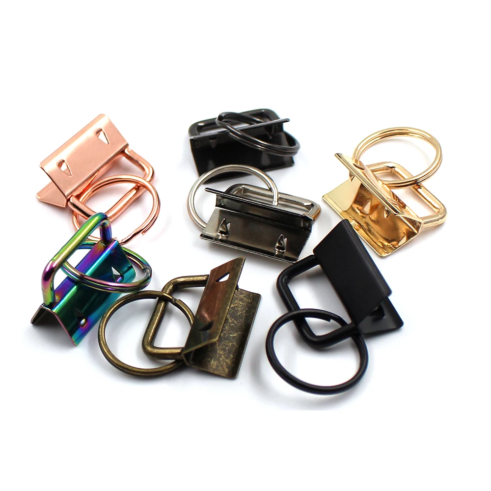 

25mm Rainbow Key Fob Hardware with Key Rings Lanyard 10 Sets Keychain for Wristlet Clamp Key Lanyard Making Supplies Rose Gold