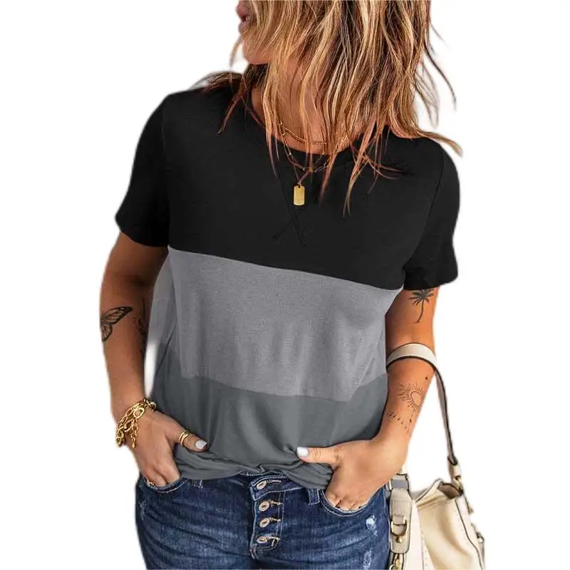 

New Loose All Match Top Color Matching Short Sleeved T Shirt Women