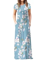 long dress 2022 summer maxi floral dress women long party dress ladies loose pocket short sleeve casual flower dress robe femme
