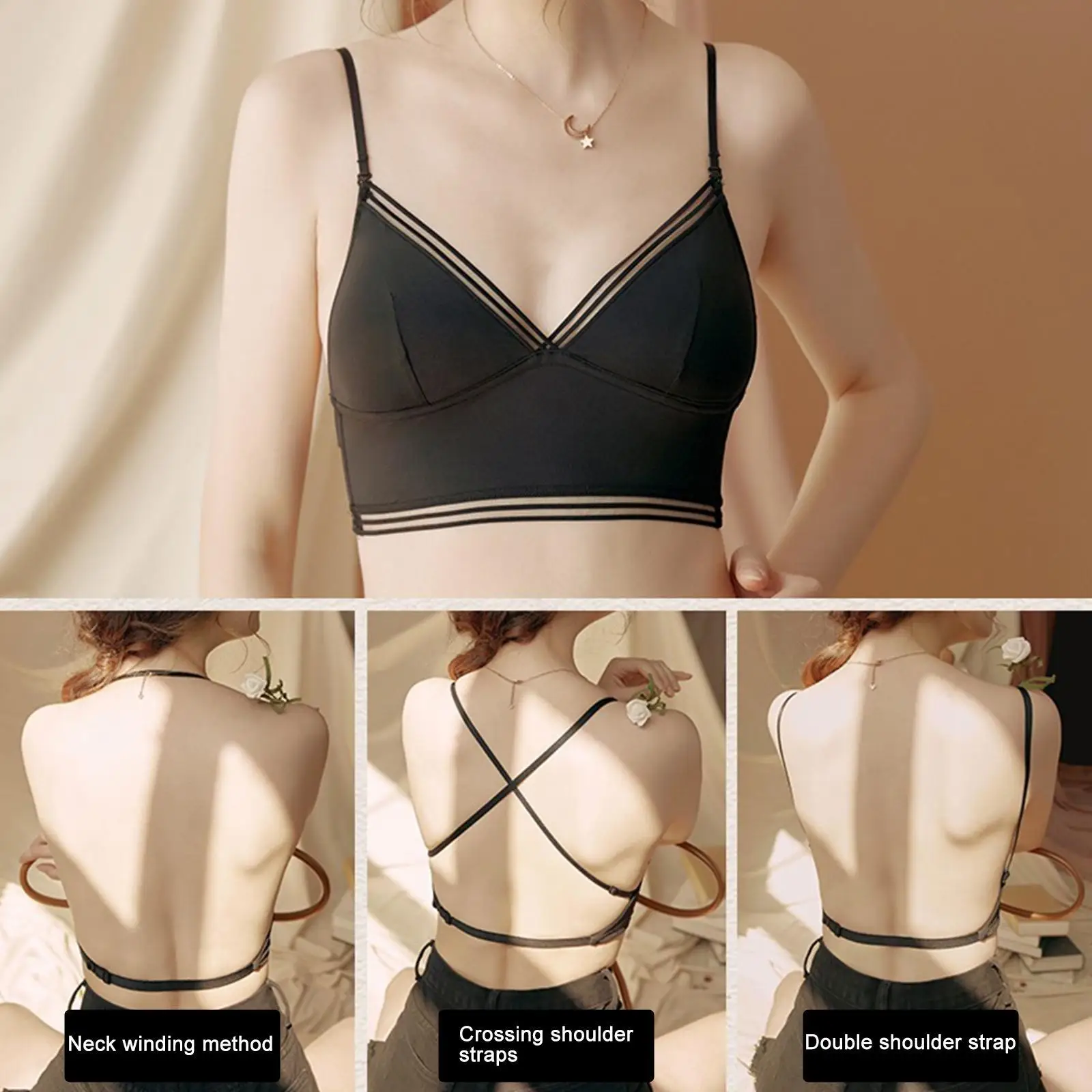 

Sexy Low Back Bras Comfortable Lingerie Wire Free Underwear Ice Silk Push Up Bra Women Summer U Backless Thin Bralette Tank Top