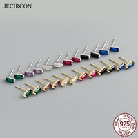jecircon small square multicolor zircon 925 sterling silver stud earrings for women simple ins piercing earrings fashion jewelry