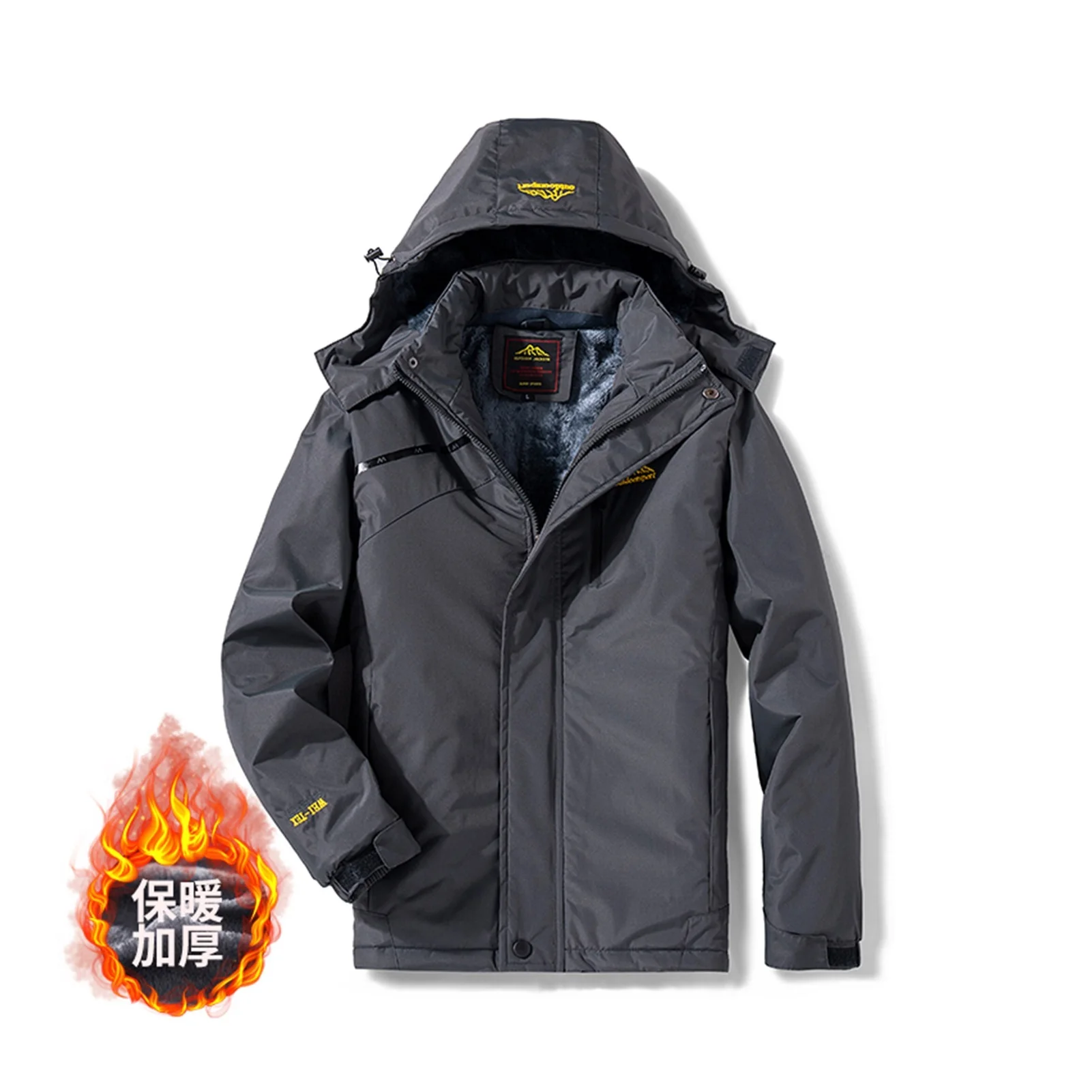 

2022NEW 2022 Winter Men Casual Windproof Waterproof Thicken Warm Jacket Men Zipper Hooded Fleece Long Sleeve Jacket Solid Color