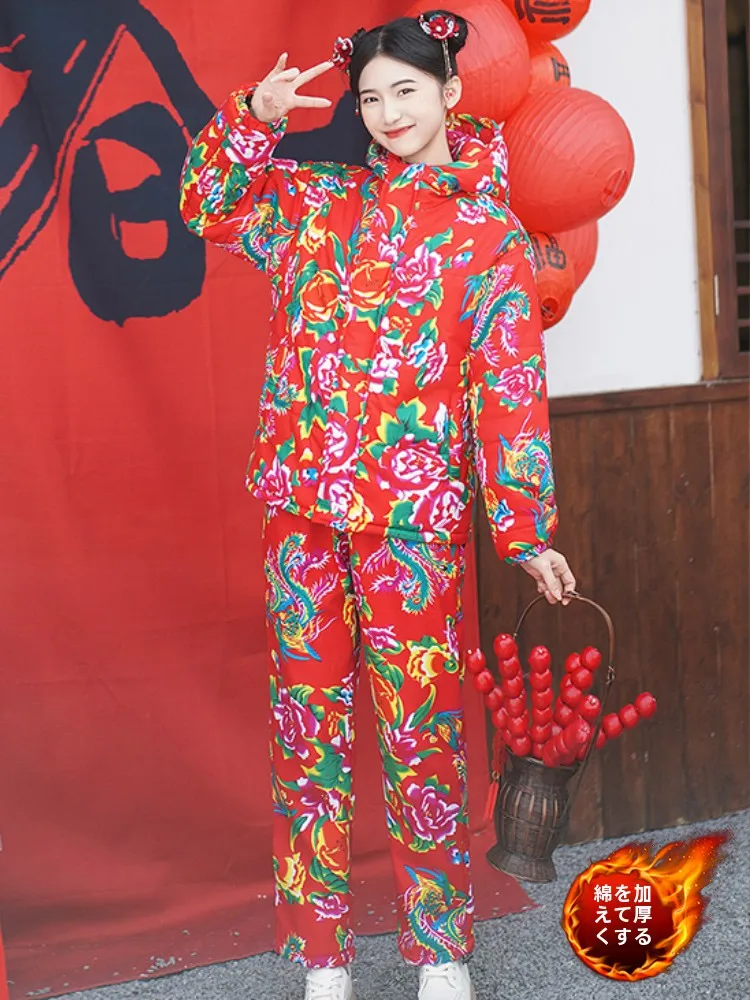 Northeast Big Flower Cotton-Padded Jacket Winter 2024 New Chinese Ethnic Sle Improved Thickened Cotton Added Hood Cotton-pa...