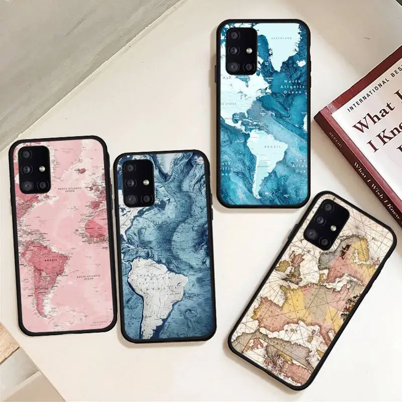 

World map travel pattern Phone Case For Samsung galaxy A S note 10 12 20 32 40 50 51 52 70 71 72 21 fe s ultra plus