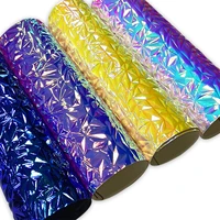 3d geometric pattern dichroic holographic pu embossed metallic faux leather fabric for bagdiy accessories30135cm
