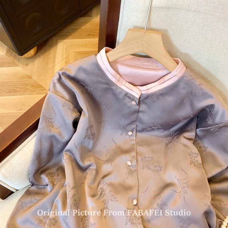 New Chinese Sle Jacquard Tang Suit Coat Female Early Spring 2025 Retro Zen Cardigan Fancy Satin Tops