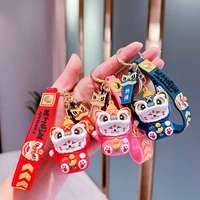 cartoon cute lion lucky cat keychain creative national tide pvc animal doll bag pendant couple car keyring for vw jewelry gift