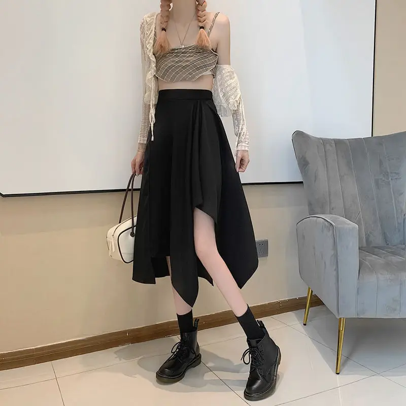 

Irregular Black Dress Korean Fashion Gothic Clothes Long Skirt Skirts Woman Fashion 2022 Summer Women's Clothing