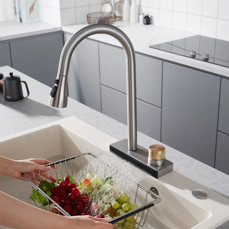 

waterfall Water Tap Bathroom Matte Black sink kitchen with pull out Faucet Spout for wash basin tap