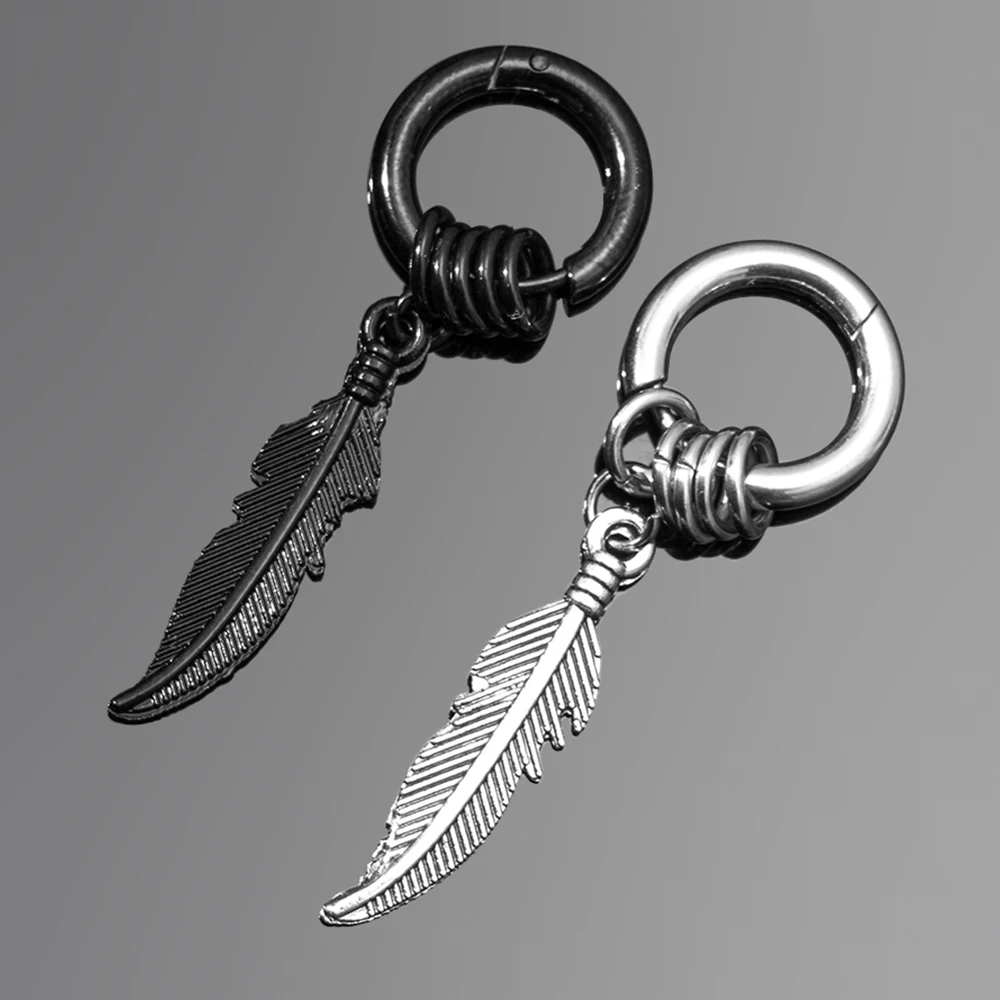 

Punk Vintage Design Leaf Hoop Earrings for Women Men Jewelry Accessories Black Stainless Steel Feather Earring Brincos