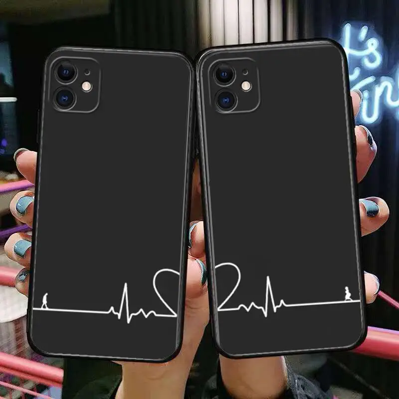 

Electrocardiogram with love Couple ECG Phone Case For iPhone 12 11 13 Pro Max X Xs max Xr 6S 7 8 Plus SE 2020 Silicone Cover