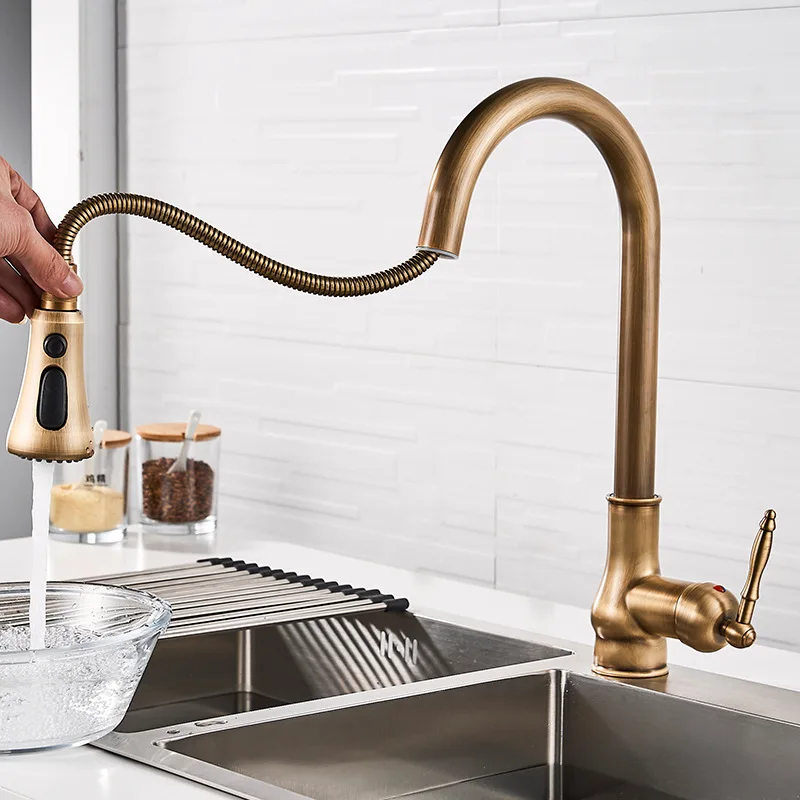 

Antique Brass Kitchen Pull Out Faucet Vegetable Basin Pull Out Faucet Gun Grey Faucet
