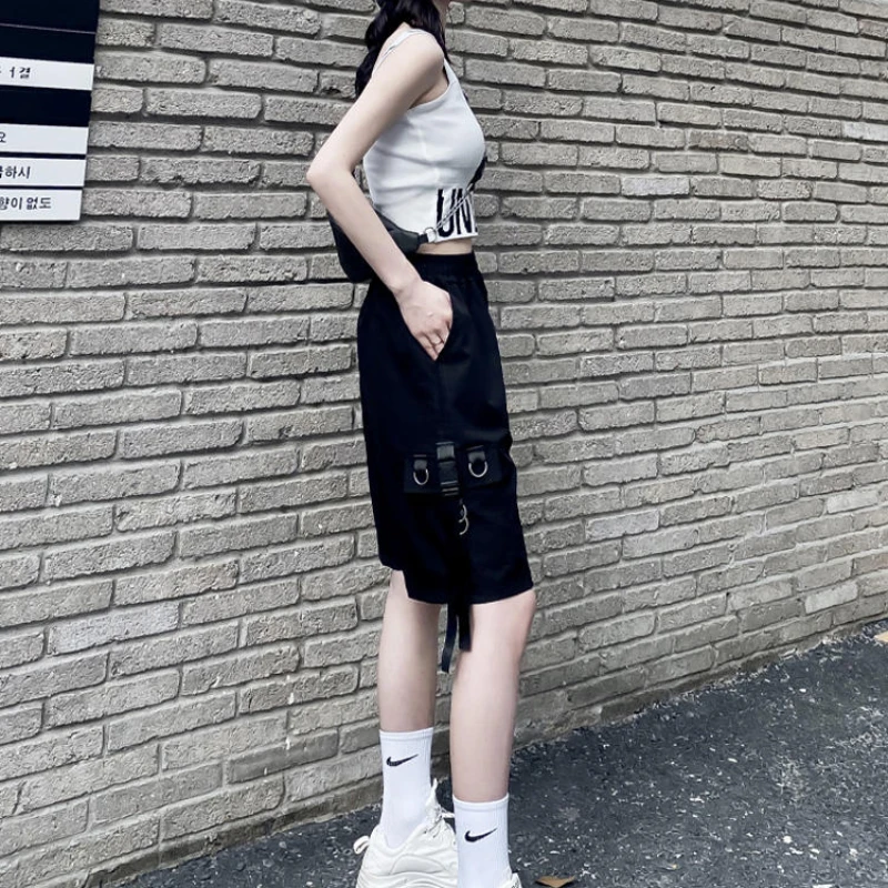 Шорты-карго Женские Мешковатые в стиле Харадзюку повседневные Модные уличные