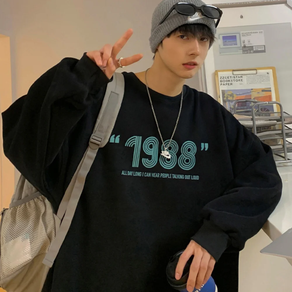 

Men's Round Neck Autumn Sweater Spring And Autumn Hong Kong Style Ins Trend Loose Coat Tide Brand High Street Capless Clothes