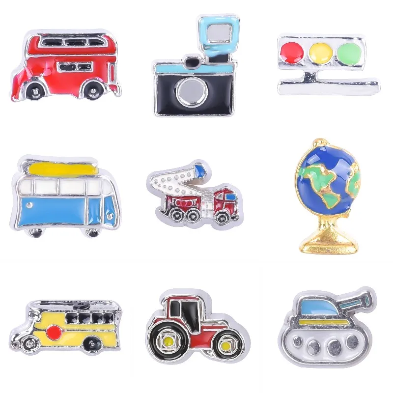 20Pcs/Lot Cool Car Fire Truck School Bus Floating Charms Breloque Signal Lights Camera Pendant Inside Locket Necklaces Jewelry - купить по
