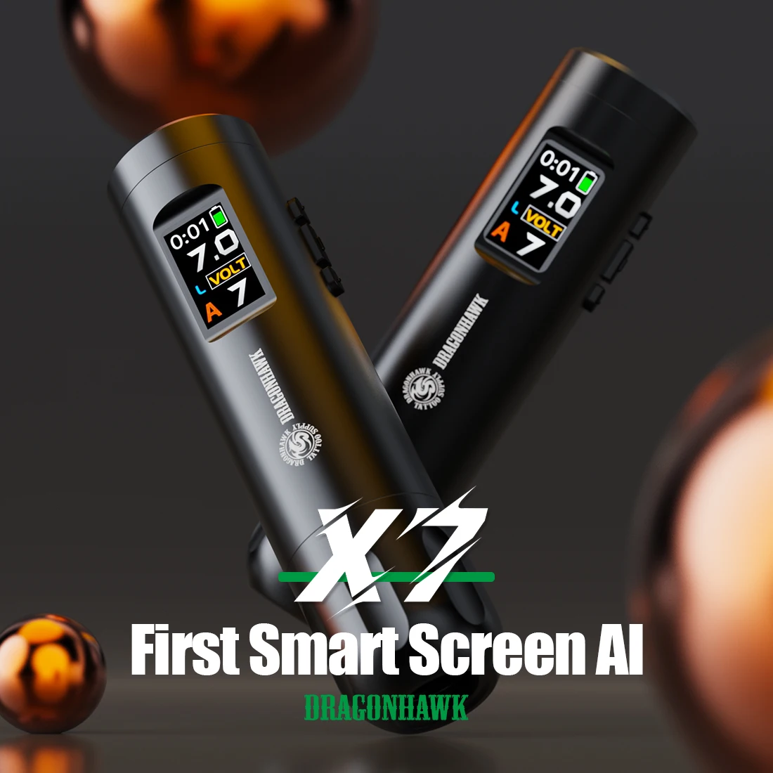 Dragonhawk X7 Machine Pen Body Art Wireless Smart Screen AI Display Replaceable Battery Brushless Motor Mastlabs Chip Tattoo