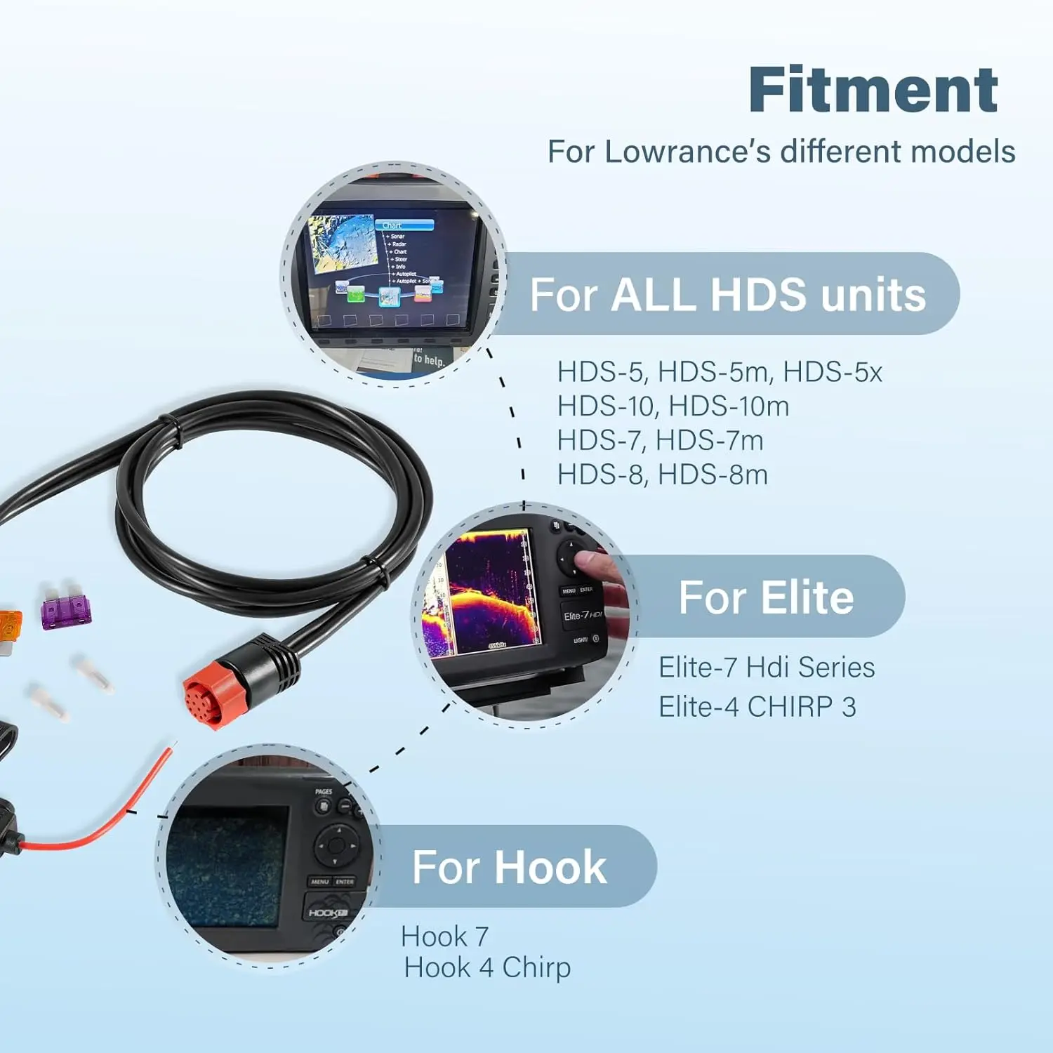 Фото MX 000-0127-49 PC-30-RS422 сменный кабель питания для серии Lowrance Hds Elite Hook 4 Chirp, красный, двойной фоторазъем для связи №3
