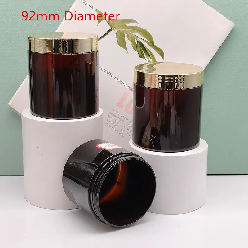 

10pcs/lot 300ml 500ml Storage Jars Brown Empty Cosmetic Food Containers Travel Bottle Round Plastic Jar Face Cream Sample Pot