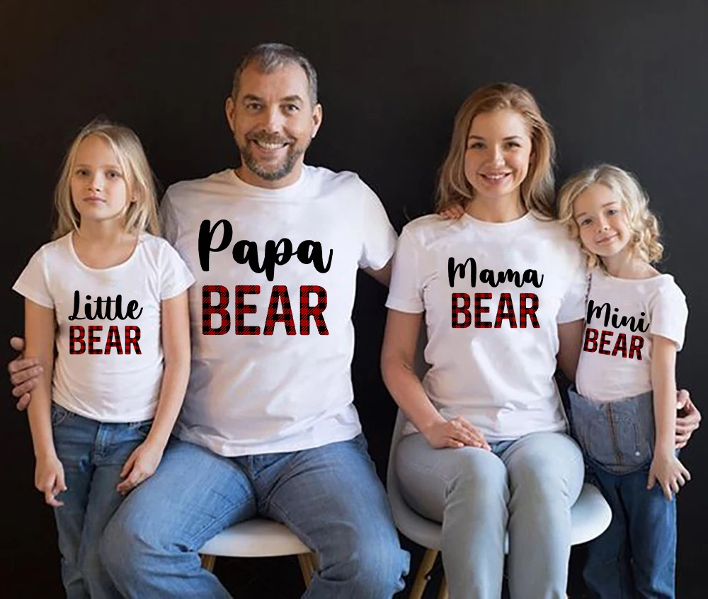 

Мама, мини-медведь, принт, Счастливого Рождества, семейная Одинаковая одежда, Папа, мама, дети, детские топы, графический подарок