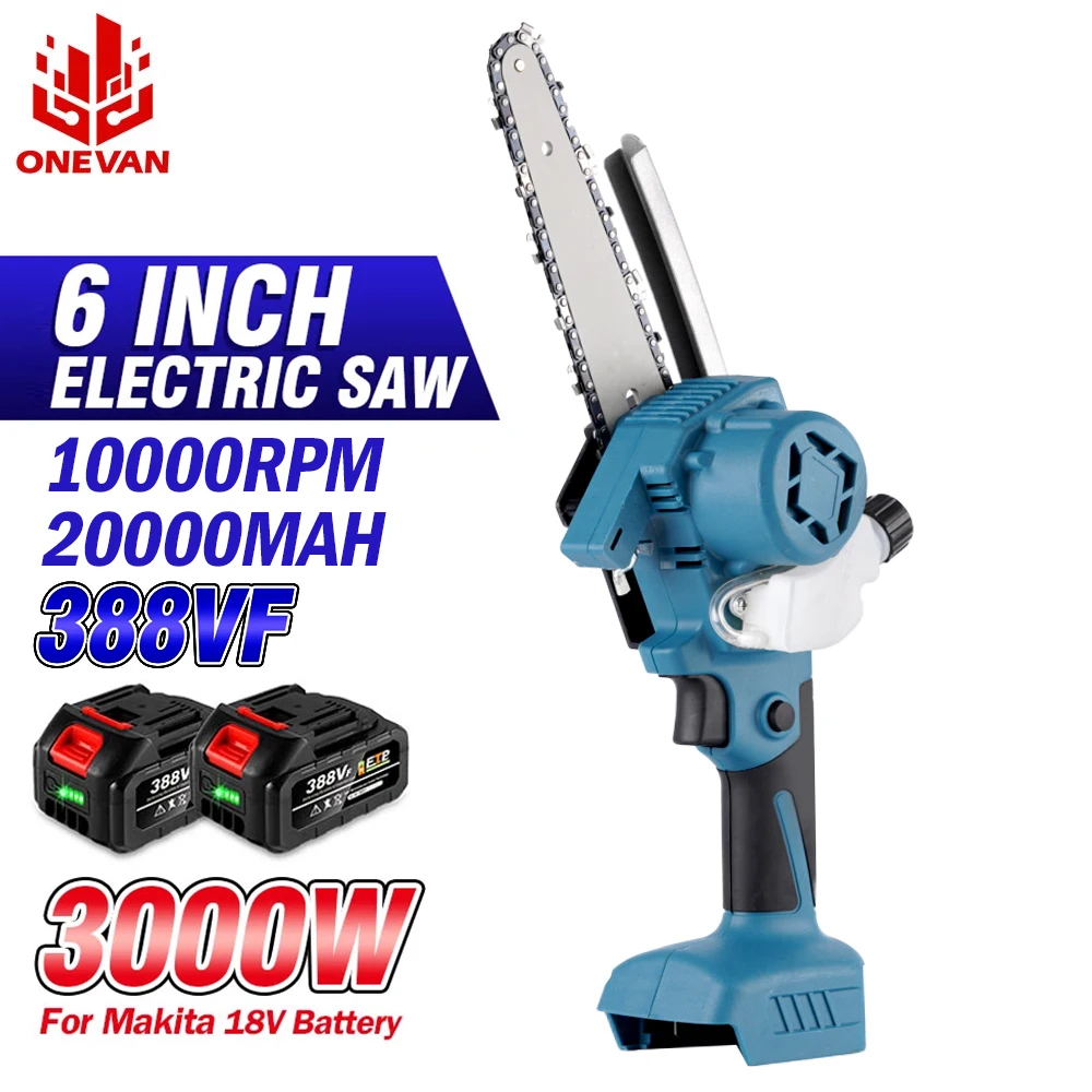 

6 Inch 3000W 388VF Electric Chain Saw With Battery Indicator Rechargeable Woodworking Power Tool For Makita 18V Battery