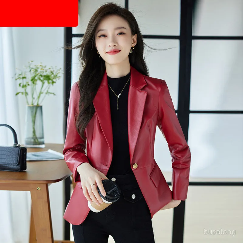 KoHuiJoo Plus Size Leather Coat Women Vintage 2022 Long Sleeve Formal Office Casual PU Leather Jackets With Designs Ladies S-4XL