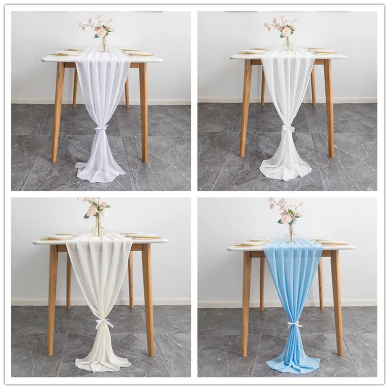 

Sheer Chiffon Luxury Solid Colorful Table Runner Blue Rustic Boho Wedding Party Bridal Shower Birthday Organza Home Decoration