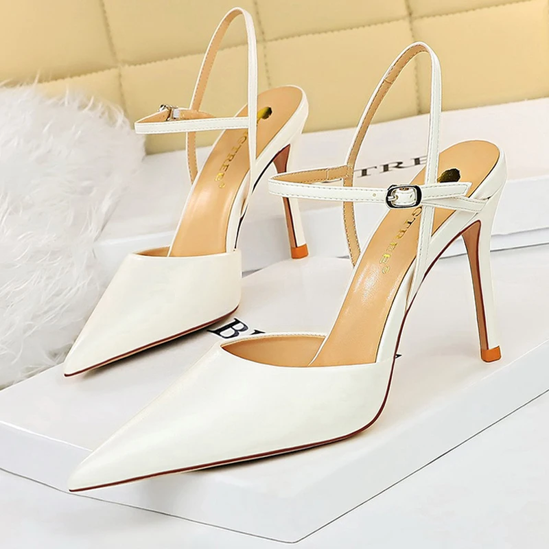 

Shoes White Women Sandals Pu Leather High Heels Summer Heeled Sandals Women Pumps Sexy Party Shoes Stiletto Heels 9.5 Cm