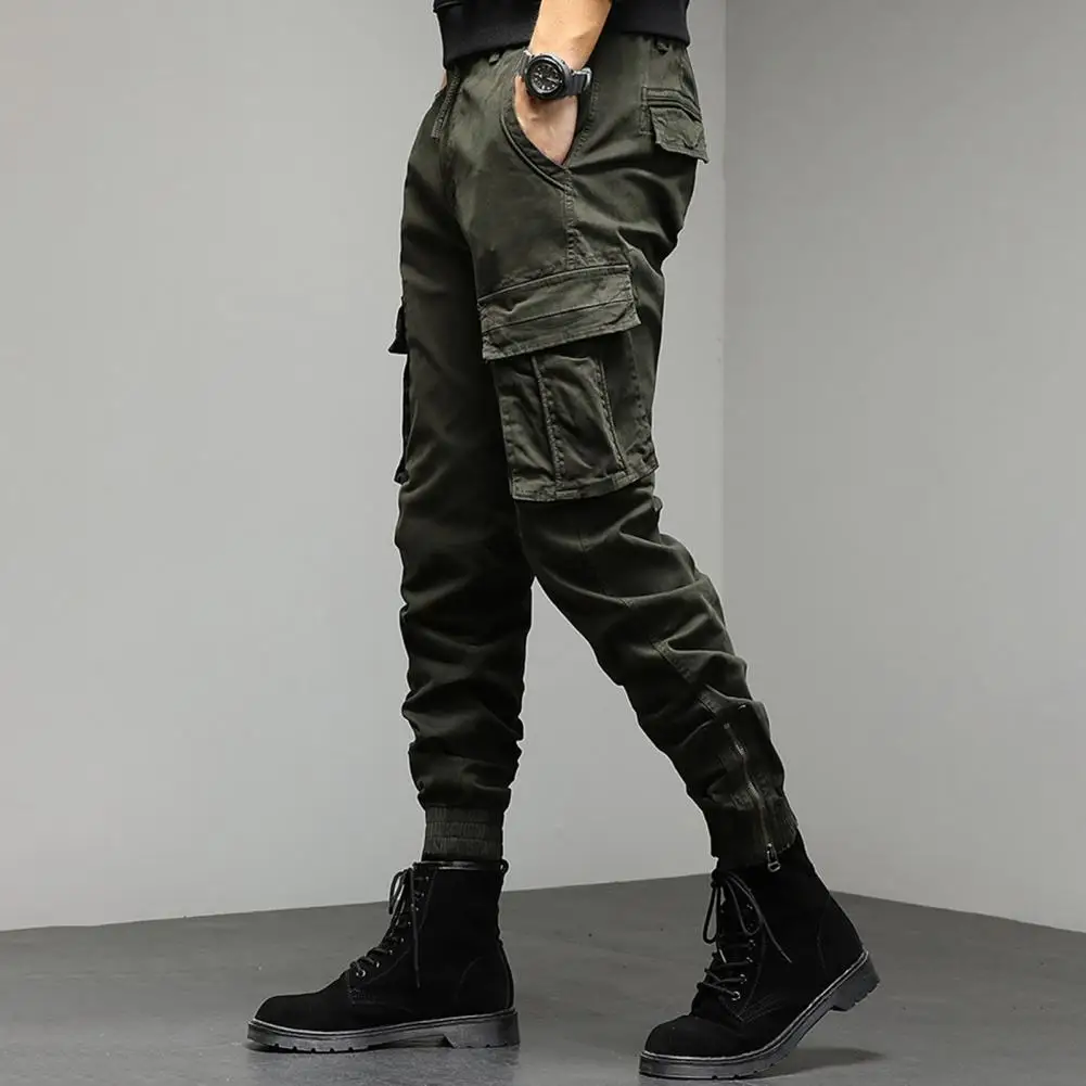 

Men Straight Leg Cargo Pants Mid-rise Multi Pockets Design Long Pants Solid Color Outdoor Camping Sport Long Trousers Streetwear