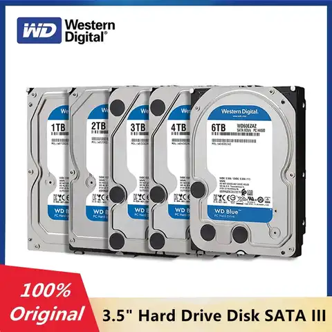 Внутренний жесткий диск Western Digital WD Blue, 1 ТБ, раньше, 4 ТБ, 6 ТБ, 3,5 дюйма, SATAIII, 5400 об/мин, 256 Мб кэш, 6 2 ТБ HDD, высокая скорость