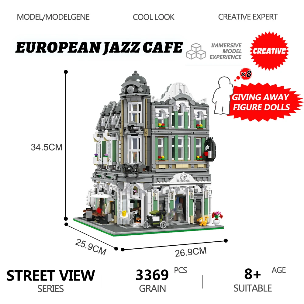 

89100 Creative Expert European Jazz Cafe City Street View Architecture Brick Assemble House Model building blocks Toys For Kids