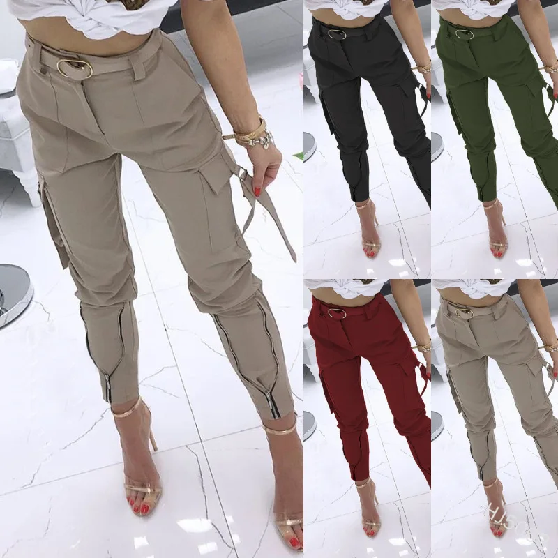 New Casual Womens Pants Solid Color Cargo Trousers Women Sweatpants Women