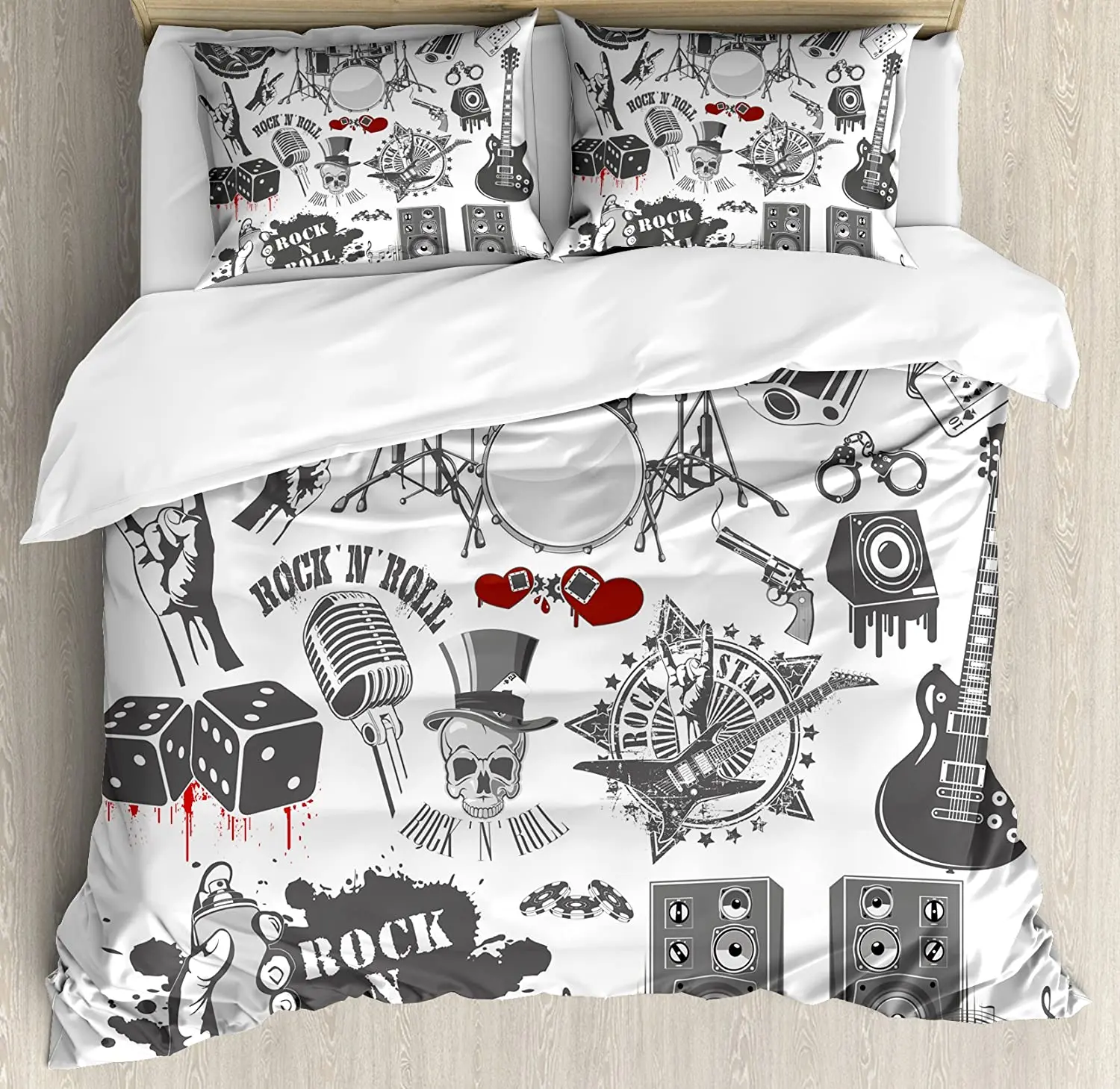 

Rock Music Bedding Set Monochrome Musical Instruments Guita 3pcs Duvet Cover Set Bed Set Quilt Cover Pillow Case Comforter Cover