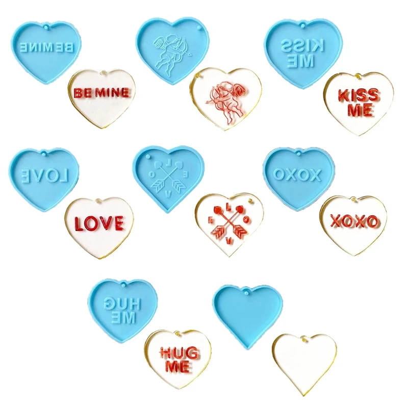 

H9ED Kiss Me Hug Me Love Keychain Silicone Epoxy Mold DIY Pendant Jewelry Crafting Mould for Valentine's Day Love Gift