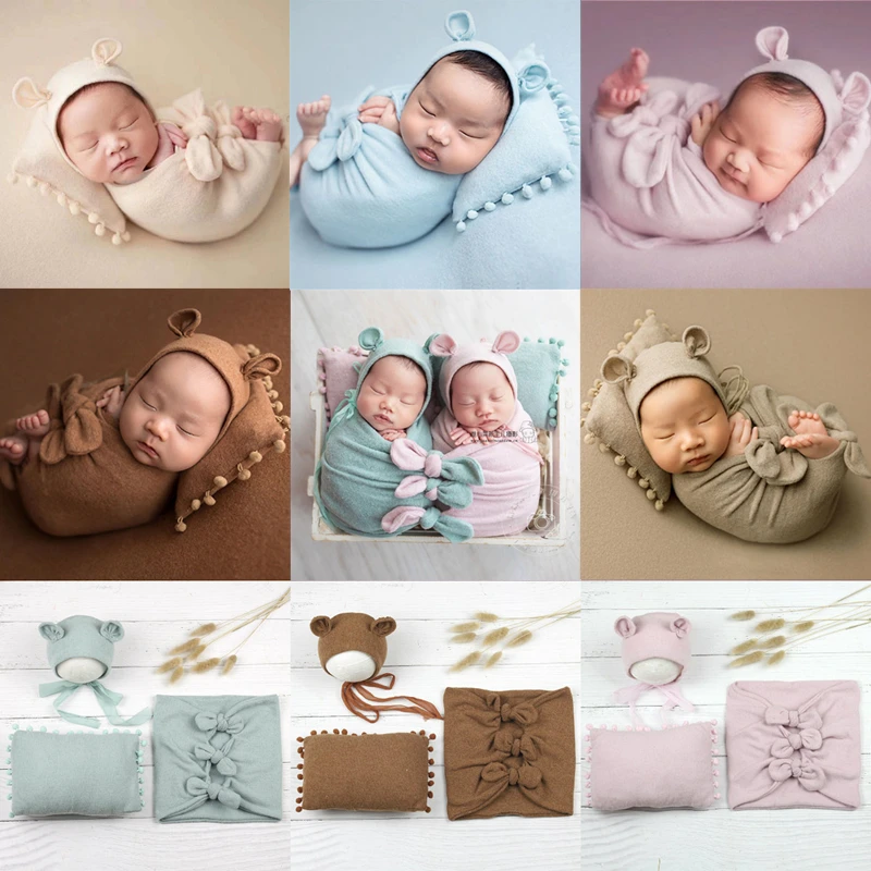 Newborn Photography Props Clothing Baby Hat + Wrap Cloth + Pillow 3-Piece Boys And Girls  Studio Photograph Prop Accessories