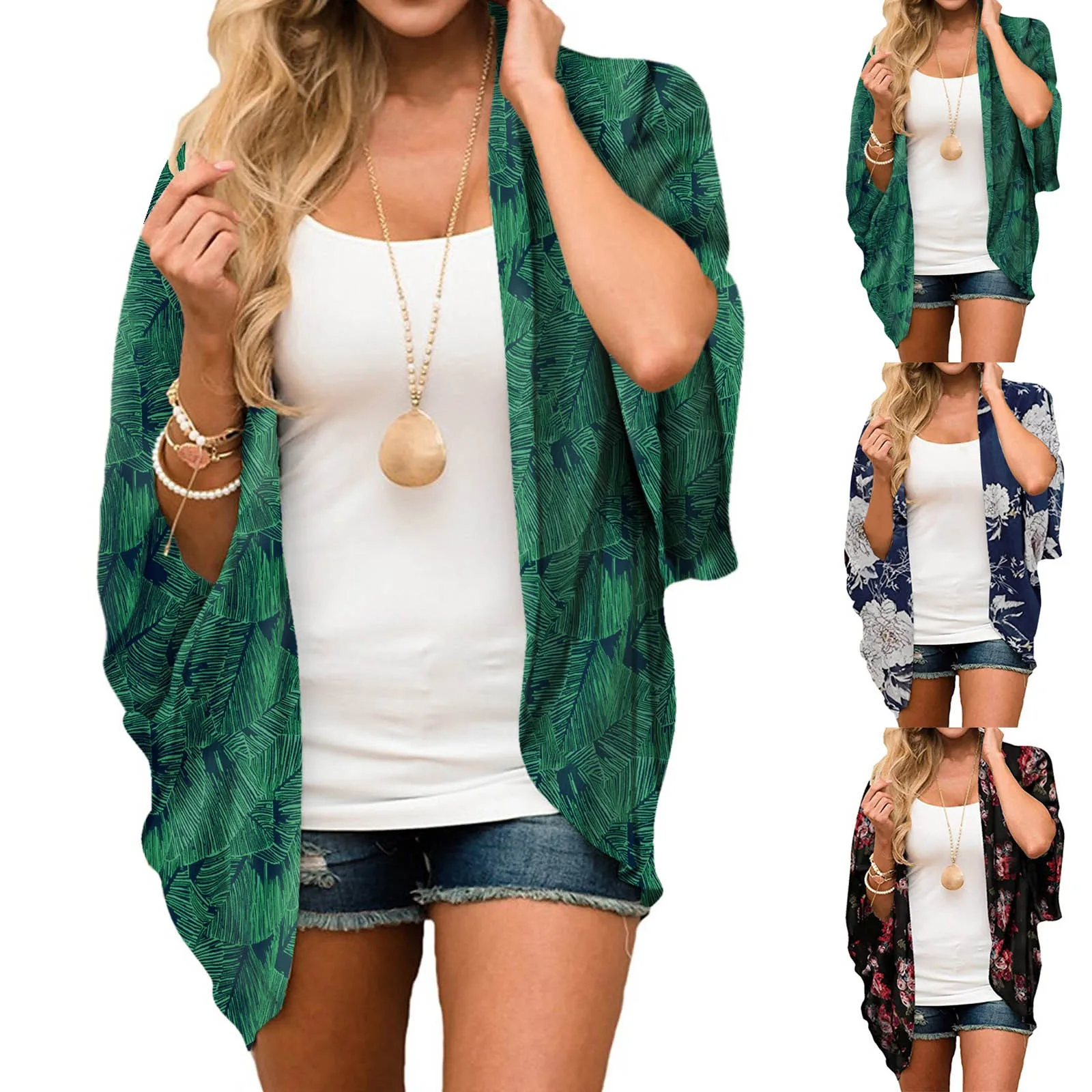 

Женский короткий кардиган с принтом, свободная блузка с рукавами, пляжный спортивный бюстгальтер, сдержанный купальник из двух предметов, к...