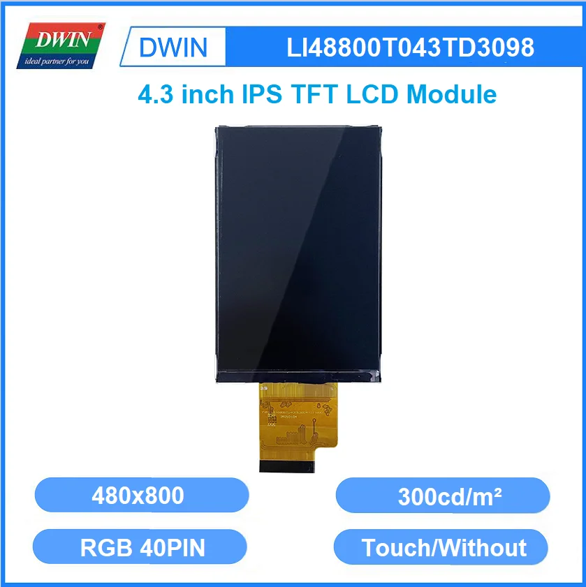 DWIN 4.3 Inch 480x800 RGB 24bit ST7701S IPS TFT LCD Module Air Bonding Capacitive Touch Panel GT911 Controller LI48800T043TD3098