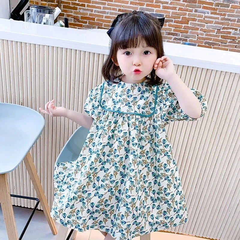 

Girls Baby Dress Summer New Korean Children's Cotton Flower Short Sleeve Dress Children's Dress Princess Dress 2-7Y