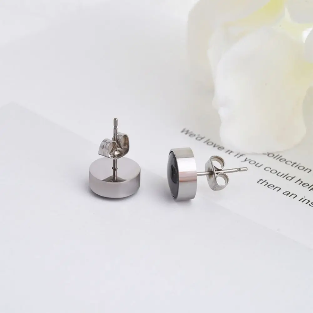 TGNEL круглые черные керамические серьги-гвоздики из чистого титана