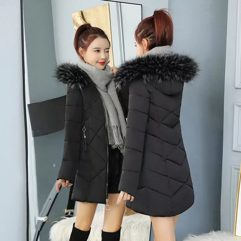 

2022NEW Parkas Women Slim Hooded with Fur Thick Ladies Padded Coats Casual Winter Jackets Long Sleeve Outerwear Female