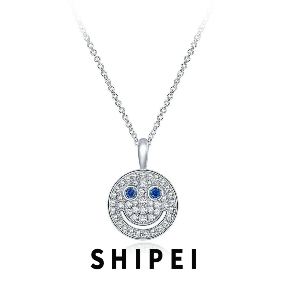 

SHIPEI Solid 925 Sterling Silver White Sapphire Gemstone Fashion Fine Jewelry Women Necklace Smile Face Pendant Gift Wholesale