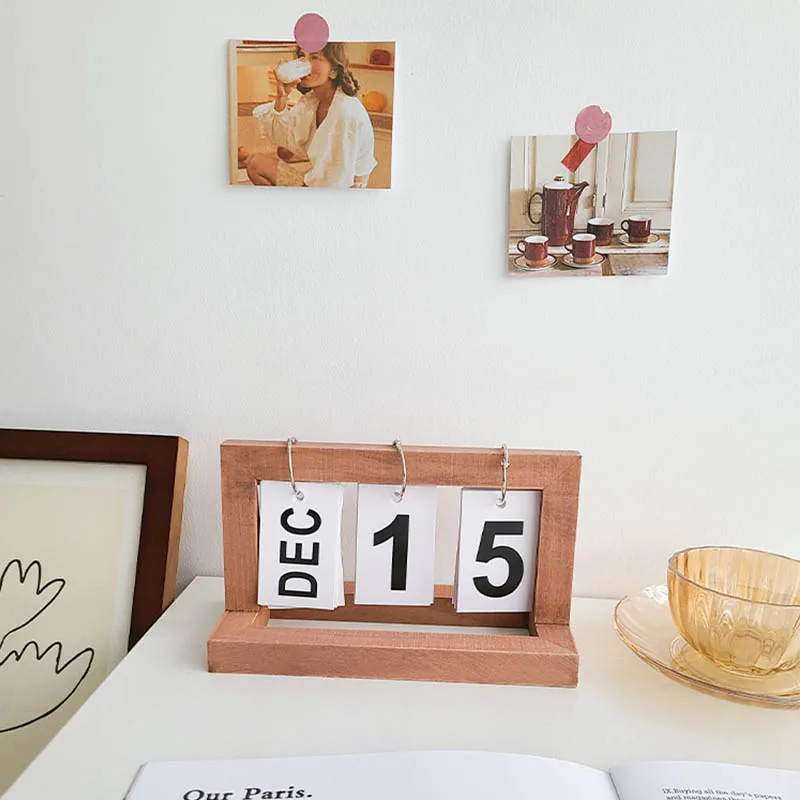 

Creative Wooden Flip Calendar Ornaments Modern Simple INS Creative Calendar Wooden Page Flipping Calendar