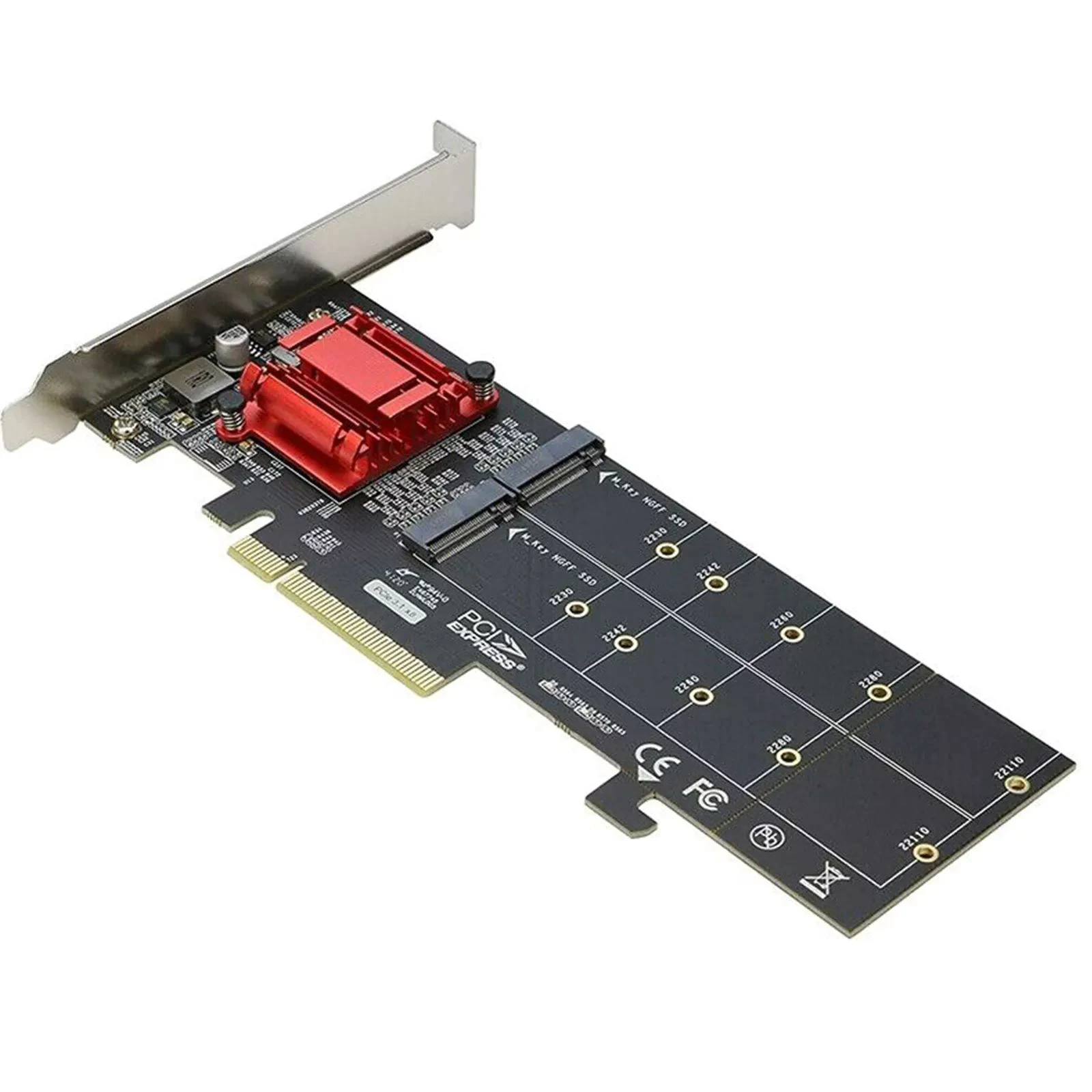 Фото Двойная карта-адаптер M.2 NVMe PCIe 3.0 x8, чипсет ASM2812, без разветвления, для SSD M Key 22110 2280, карта расширения для SSD №1